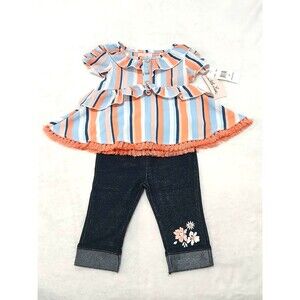 LITTLE LASS Baby Girl 2pc Cold Shoulder/Frilled Hem Blouse & Pants Set (12M) NEW